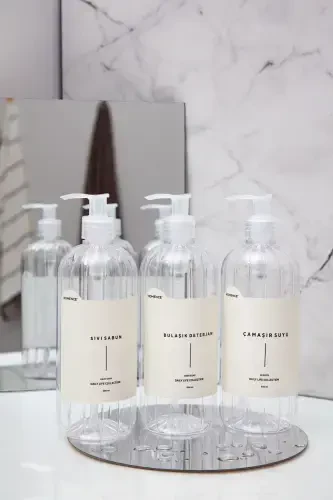 3-компонентное жидкое мыло, средство для мытья посуды, отбеливатель в пластиковой бутылке с помпой, прозрачный, 500 мл - ПРОЗРАЧНЫЙ - 5