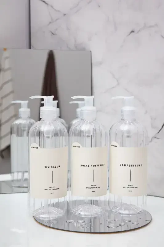 3-компонентное жидкое мыло, средство для мытья посуды, отбеливатель в пластиковой бутылке с помпой, прозрачный, 500 мл - ПРОЗРАЧНЫЙ - 5