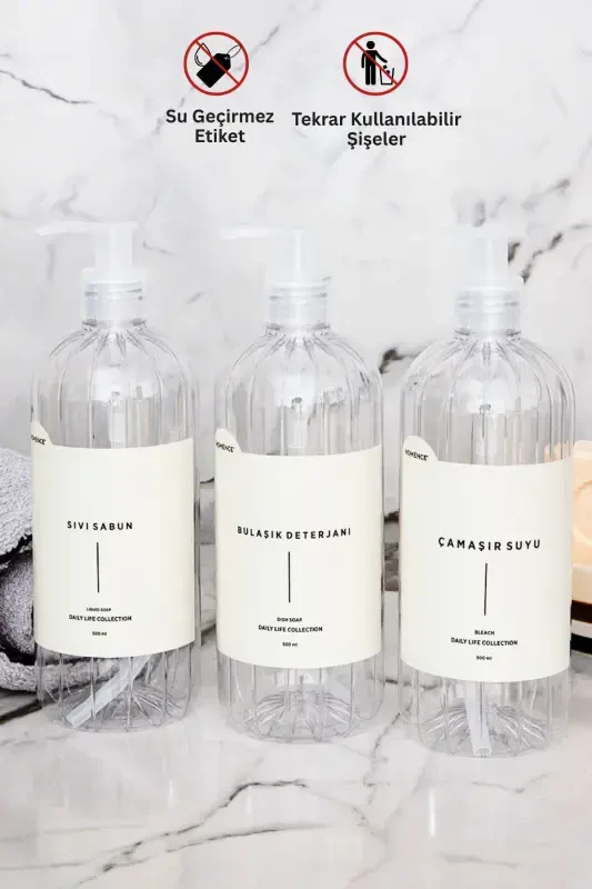 3-компонентное жидкое мыло, средство для мытья посуды, отбеливатель в пластиковой бутылке с помпой, прозрачный, 500 мл - ПРОЗРАЧНЫЙ - 7