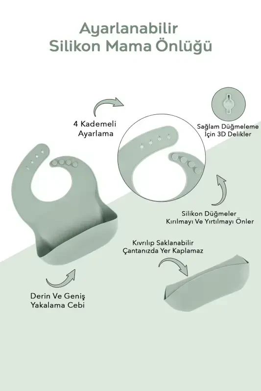 3-компонентный силиконовый набор для кормления - силиконовый нагрудник, тарелка на присоске, чашка с ручками - зеленый - 4