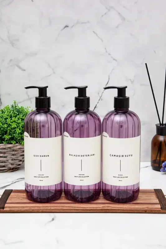 3-компонентный жидкое мыло средство для мытья посуды отбеливатель этикетка пластиковая бутылка кухонный набор фиолетовая мыльница 500 мл-ФИОЛЕТОВЫЙ - 3