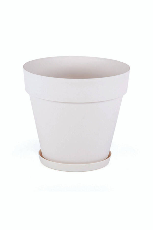 3 Liter 19cm Diameter 17.5cm Height Matte Cracked White Decorative Plastic Flower Pot Yalı No3 White - 3