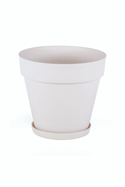 3 Liter 19cm Diameter 17.5cm Height Matte Cracked White Decorative Plastic Flower Pot Yalı No3 White - 1