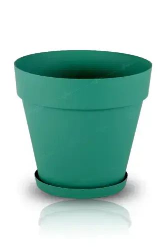 3 Litre Ø19x17,5cm Mat Yeşil Renk Tabaklı Izgaralı Dekoratif Plastik Saksı Yalı No3-3Lt Yeşil - 2