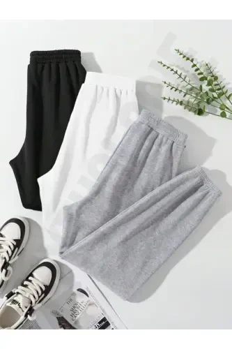 3-Logo Printed Jogger Sweatpants - Black White Gray Elastic Hem High Waist Summer-Black White Gray - MYTHOLOGIE (1)