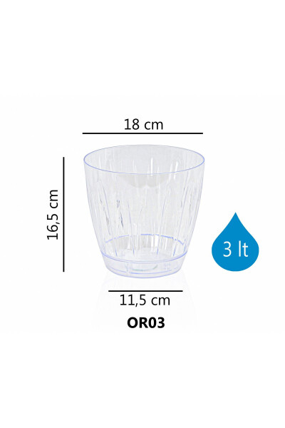 3 lt Papatya Orkide Saksısı Tabaklı Şeffaf Plastik Saksı - 3