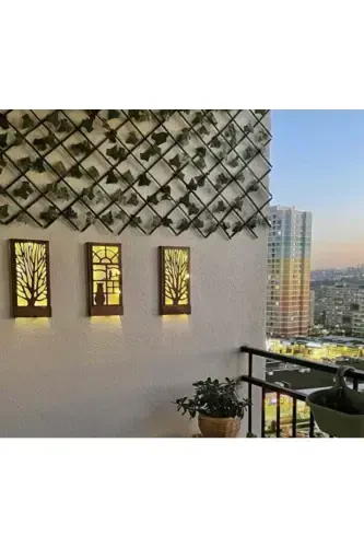 3 Lü Set Peri Ledli Masif Yog'och Tablo Uy Sovg'asi Hol Antre Tungi Chiroq 36x18 Devor Bezagi Batareykalar Qo'shilmagan - MSAĞWOODS (1)