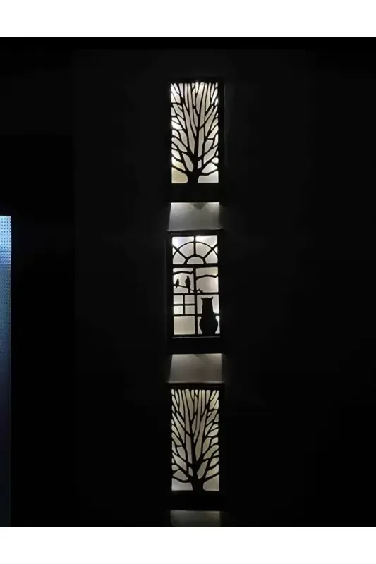 3 Lü Set Peri Ledli Masif Yog'och Tablo Uy Sovg'asi Hol Antre Tungi Chiroq 36x18 Devor Bezagi Batareykalar Qo'shilmagan - 4