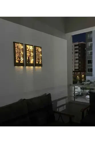 3 Lü Set Peri Ledli Masif Yog'och Tablo Uy Sovg'asi Hol Antre Tungi Chiroq 36x18 Devor Bezagi Batareykalar Qo'shilmagan - 5