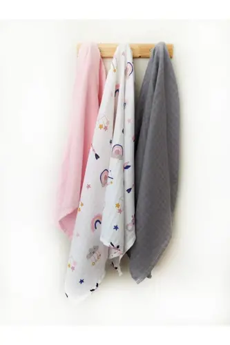 3-Pack 100% Cotton Organic Muslin Swaddle Blanket, Multipurpose, 80x80 cm, Newborn baby-Turquoise - 1