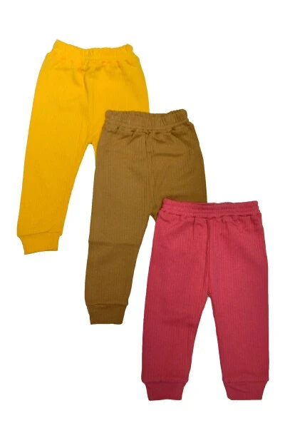 3 Pack 100% Cotton Ribbed Lycra Baby Leggings Single Bottom Leggings Daily - Modazone