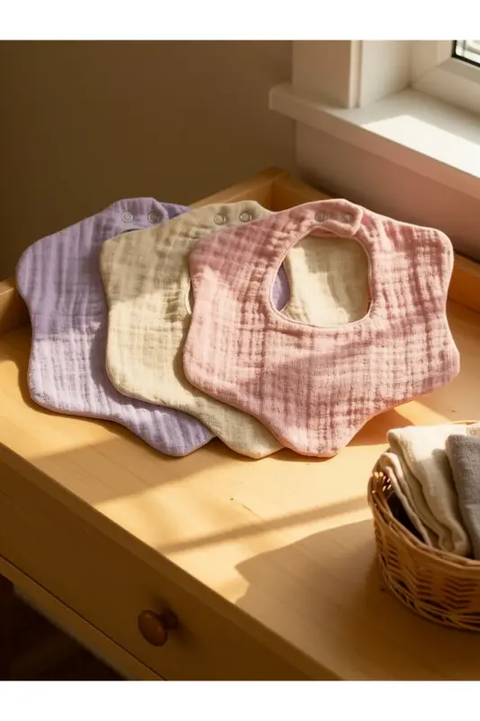 3-Pack 100% Organic Cotton 8-Layer Multi Muslin Flower Baby Girl Drool Bib, Collar (MODEL1) - 1