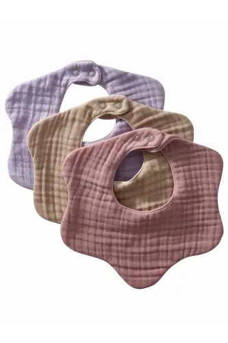 3-Pack 100% Organic Cotton 8-Layer Multi Muslin Flower Baby Girl Drool Bib, Collar (MODEL1) - 3