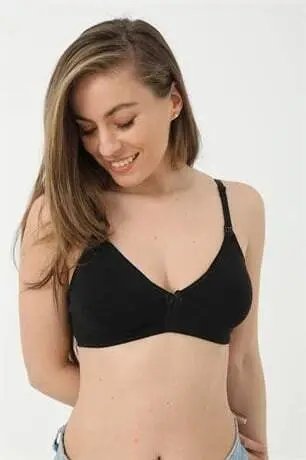 3-Pack Black Nursing Bra in Cotton and Lycra - 3