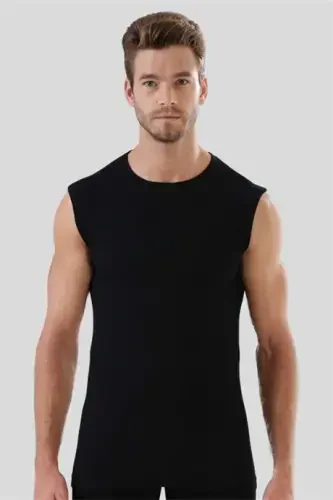 3-Pack Black Tank Top Sleeveless Crew Neck T-Shirt 100% Cotton - 1