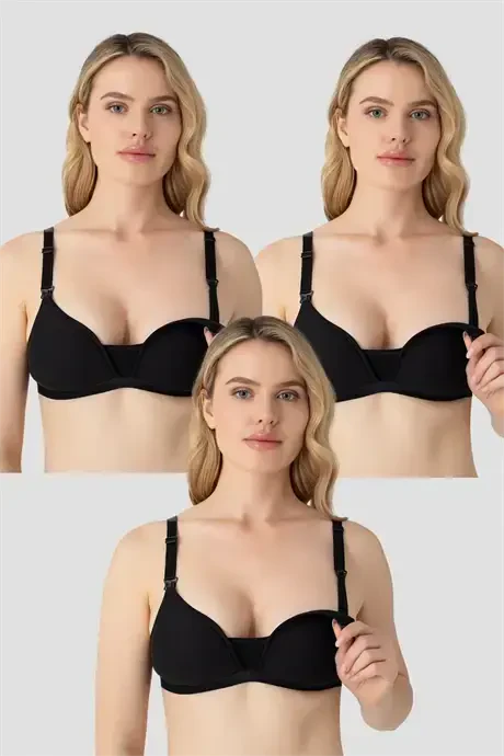 3-Pack Black Women's Wireless Padded Nursing Bra Nipple Concealing Cotton Soft Touch - BÜYÜKBEDENIZ