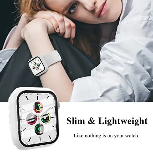 3 Pack Case Apple Watch SE 3 Series 6/5/4 44mm bilan mos keladi, Temperli Shisha Ekran Himoyachisi bilan, EWUONU Qattiq PC To'liq Qamrovli Ultra Yupqa HD Bumper Himoya Qopqog'i iWatch 44mm uchun, Qora/Oq/Qizil - 4