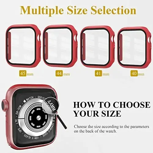 3 Pack Case Compatible with Apple Watch SE 3 Series 6/5/4 44mm with Tempered Glass Screen Protector, EWUONU Hard PC Full Coverage Ultra-Thin HD Bumper Protective Cover for iWatch 44mm, Black/White/Red - 6