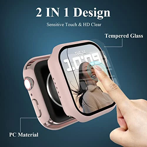 3 Pack Case Compatible with Apple Watch Serie9/8/7 45mm with Tempered Glass Screen Protector, EWUONU Hard PC Full Cover Ultra-Thin HD Bumper Protective Cover for iWatch 45mm, Rose Gold/Pink/Clear - EWUONU (1)