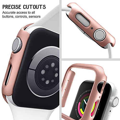 3 Pack Compatible for Apple Watch Case 44mm Series 6 Series 5 Series 4 / SE, Hard PC Bumper Case Protective Cover Frame [NO Screen Film] Compatible for iWatch 44mm, Black/Rose Gold/Starlight - 4