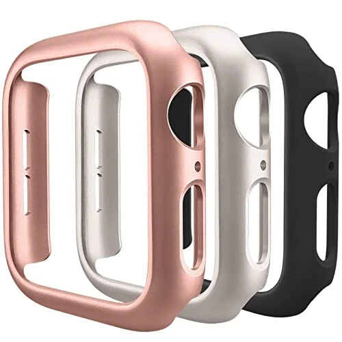 3 Pack Compatible for Apple Watch Case 44mm Series 6 Series 5 Series 4 / SE, Hard PC Bumper Case Protective Cover Frame [NO Screen Film] Compatible for iWatch 44mm, Black/Rose Gold/Starlight - MODAZONE