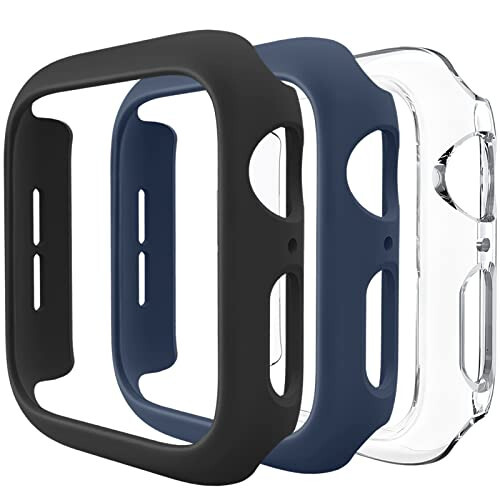 3 Pack Compatible for Apple Watch Case 44mm Series 6 Series 5 Series 4 / SE, Hard PC Bumper Case Protective Cover Frame [NO Screen Film] Compatible for iWatch Accessories 44mm, Black/Navy Blue/Clear - 1