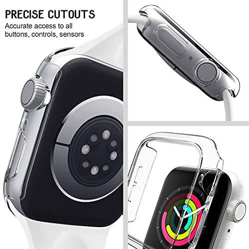 3 Pack Compatible for Apple Watch Case 44mm Series 6 Series 5 Series 4 / SE, Hard PC Bumper Case Protective Cover Frame [NO Screen Film] Compatible for iWatch Accessories 44mm, Black/Navy Blue/Clear - 3