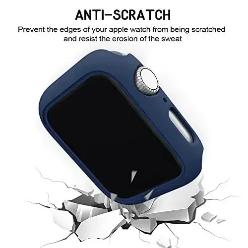 3 Pack Compatible for Apple Watch Case 45mm Series 8 Series 7, Hard PC Bumper Case Protective Cover Frame [NO Screen Film] Compatible for iWatch Accessories 45mm, Black/Navy Blue/Clear - 5