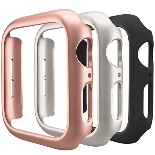3 Pack Compatible for Apple Watch Case 45mm Series 8 Series 7, Hard PC Bumper Case Protective Cover Frame [NO Screen Film] Compatible for iWatch Accessories 45mm, Black/Rose Gold/Starlight - 1