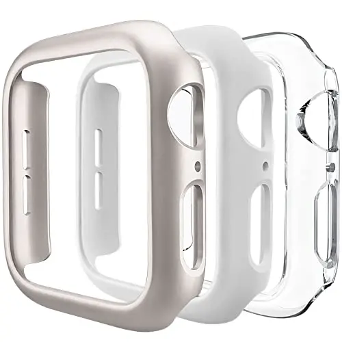 3 Pack Compatible for Apple Watch Case 45mm Series 8 Series 7, Hard PC Bumper Case Protective Cover Frame [NO Screen Film] Compatible for iWatch Accessories 45mm, Starlight/White/Clear - 1