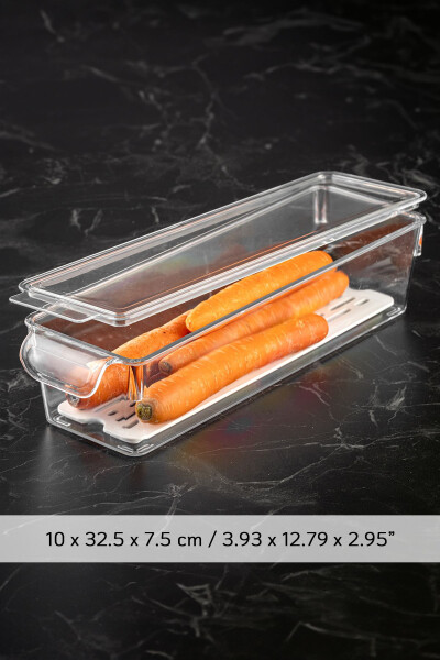 3 Pack Filtered Rubby Lidded Refrigerator Organizer - Cabinet Shelf Organizer 10x32.5x7.5 Cm 2.2l - 4