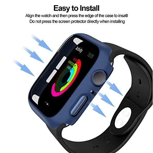 3 Pack Hard PC Case Apple Watch Series 3/2/1 38mm bilan mos, BHARVEST Tempered Glass Screen Protector bilan iWatch Accessories uchun Bubble-Free qopqoq, Qora+Ko'k+Kumush 