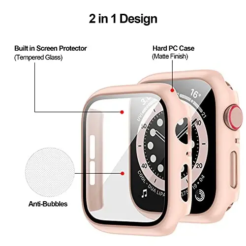 3 Pack Hard PC Case Apple Watch Series 3/2/1 38mm bilan mos keladi, BHARVEST Case закалённый shisha ekran himoyachisi bilan iWatch Accessories uchun Bubble-Free qopqog'i, Qora+Pushti+Shaffof - BHARVEST (1)
