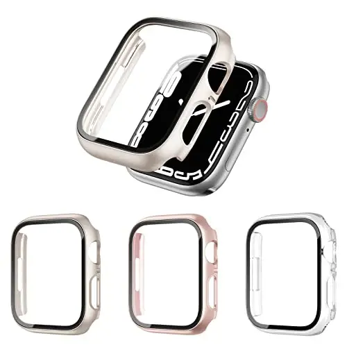 3 Pack Hard PC Case Compatible with Apple Watch SE 2022/Series 6/5/4/SE 44mm, BHARVEST Case with Tempered Glass Screen Protector Bubble-Free Cover for iWatch Accessories, Starlight+Rose Gold+Clear - BHARVEST