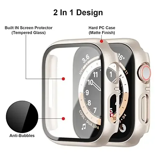 3 Pack Hard PC Case Compatible with Apple Watch Series 3/2/1 42mm, BHARVEST Case with Tempered Glass Screen Protector Overall Bubble-Free Cover for iWatch Accessories, Starlight+Rose Gold+Clear - 3