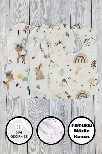 3-Pack Liquid-Proof Muslin Baby Bib - Muslin Drool Bib - WAYNE'S (1)