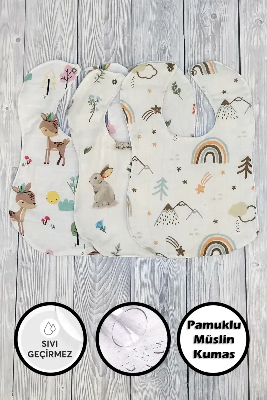 3-Pack Liquid-Proof Muslin Baby Bib - Muslin Drool Bib - 2