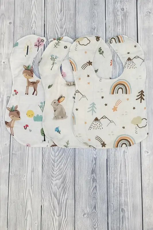 3-Pack Liquid-Proof Muslin Baby Bib - Muslin Drool Bib - 3