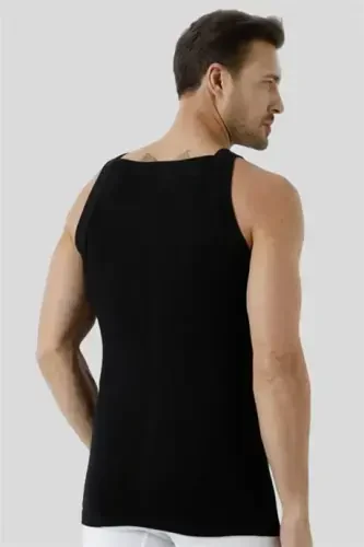 3-Pack Men's Black Racerback Tank Top in 100% Cotton Rib - 5
