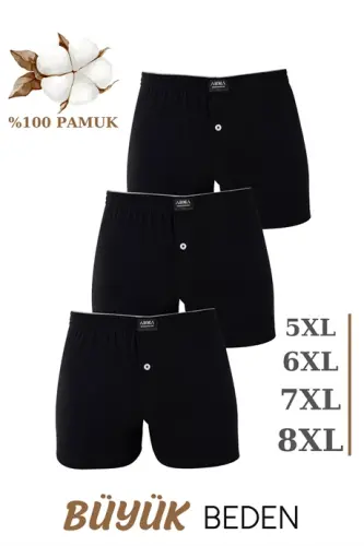 3-Pack Men's Plus Size Boxer Black 100% Cotton Jersey Wide Fit Big and Tall Underwear - 1