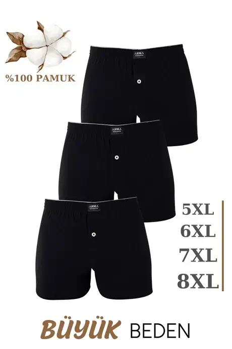 3-Pack Men's Plus Size Boxer Black 100% Cotton Jersey Wide Fit Big and Tall Underwear - 1