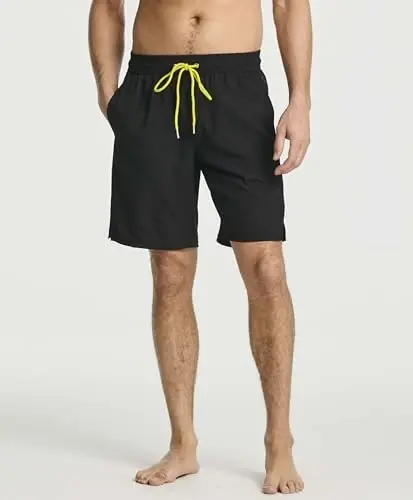 3 Pack Mens Swim Trunks Board Shorts Bathing Suit Compression Liner Beach | 6% Spandex Stretch, Big & Tall, Sewn In Boxer Brief Liner, Drawstring Elastic Waist Secure Pockets, Quick Dry Surf Pool - 3 (1)