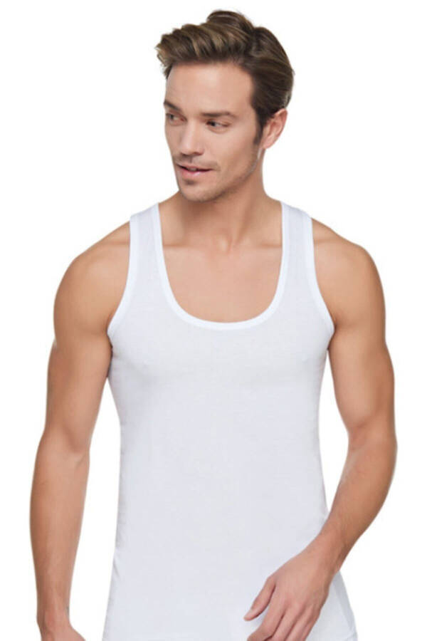 3 Pack Men's White Ribbed V-Neck Undershirt - 1