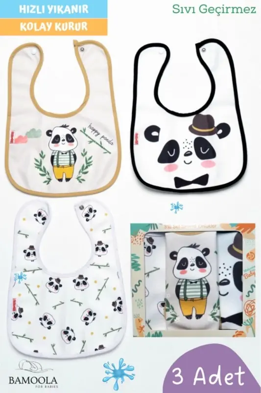 3 Pack Panda Print Baby Bibs & Burp Cloths - (Waterproof - Microfiber - Snap Closure) - 1