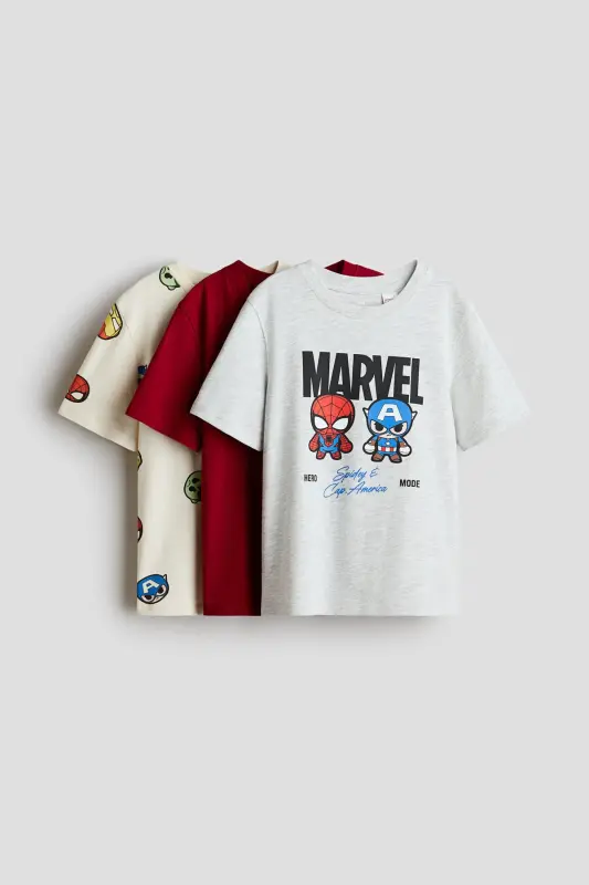 3-Pack Printed T-shirts - Grey marl/Marvel Comics - 1