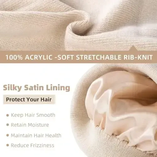 3 Pack Satin Qoplamali Qishki Shapka Ayollar Erkaklar uchun, ipak Qoplamali Ayollar Shapkalari Trikotaj Yumshoq Issiq Manjetli Shapka - 3 (1)