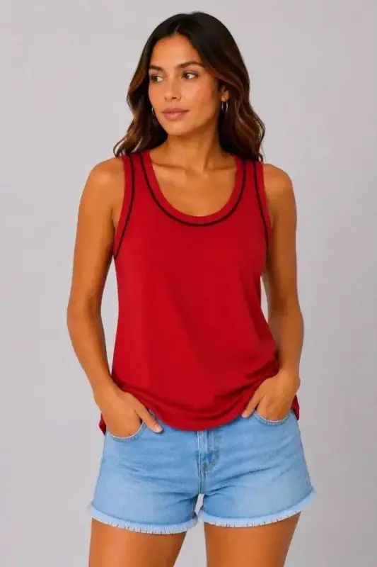 3-Pack Sleeveless Sports Tank Top Set Summer Crew Neck - White, Black, Red - 4