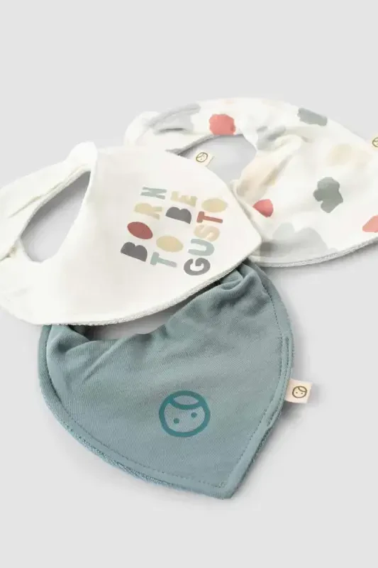 3-Pack Waterproof Organic Cotton Bandana Bib Set Born to be Gusto - 2