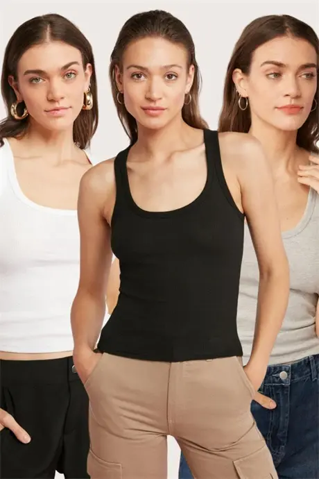 3 Pack White-Black-Grey Women's Lace Trim Look Corset Camisole Tank Top Thick Straps Basic - 1