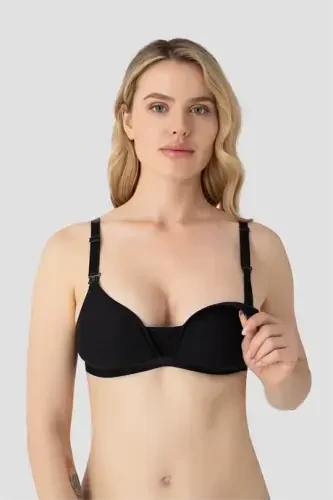 3-Pack White Black Nude Women's Wirefree Padded Nursing Bra Nipple Concealing Cotton Soft Touch - BÜYÜKBEDENIZ (1)